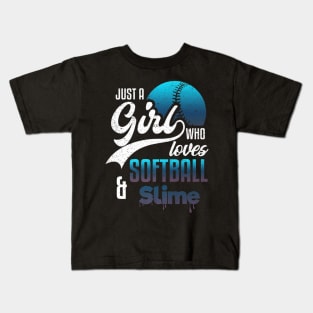 Girl Softball Slime Love Sport And Baseball Player Kids T-Shirt